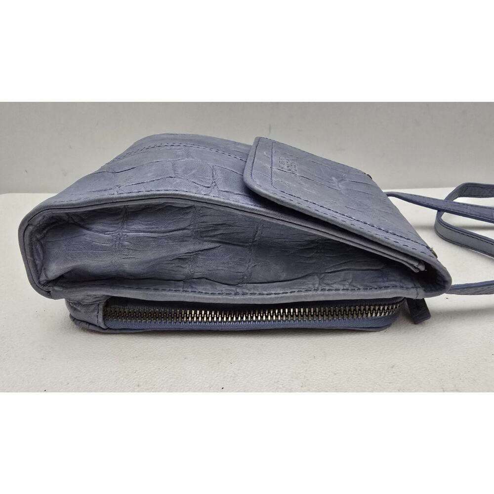 American Leather Co. Kansas Crossbody Bag Croc Embossed Leather Purse Blue - Picture 4 of 11